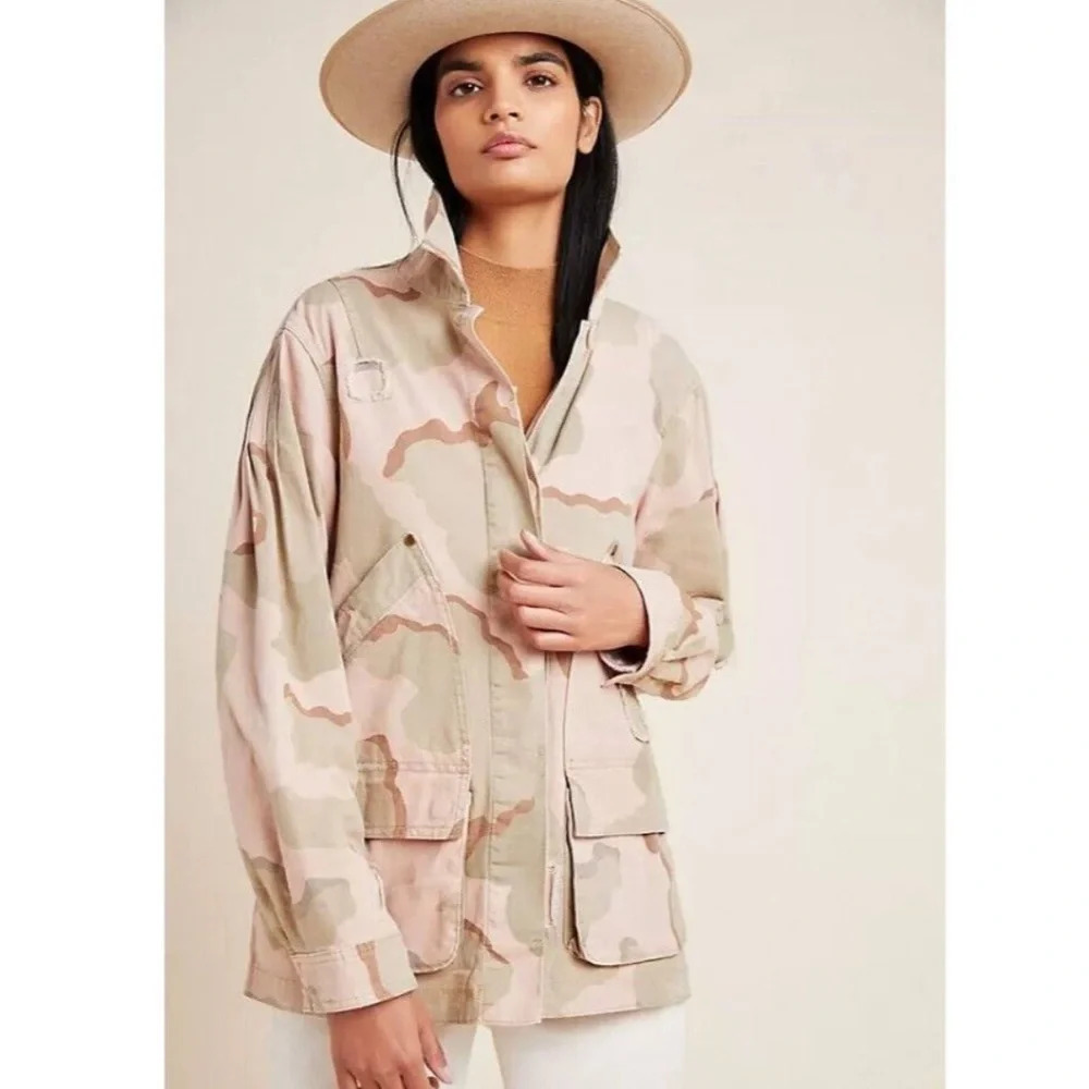 By Anthropologie Luda Camouflage army camo pink/green Utility jacket Medium